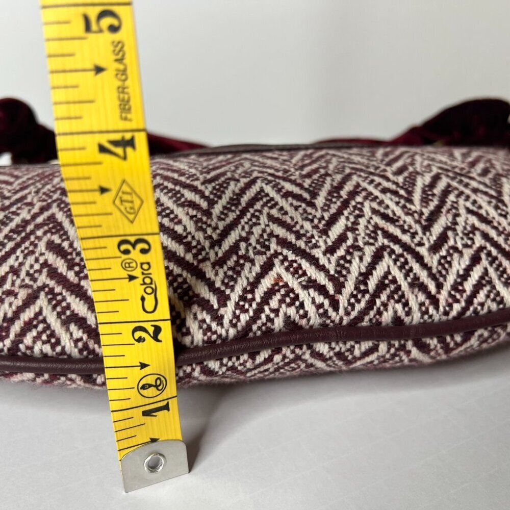 Oggi Hobo Shoulder Bag Purse Velvet Strap Burgandy Chevron Tweed 70s Boho Indie - Picture 7 of 7